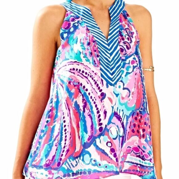 NWOT Lilly Pulitzer Achelle Tank Top Shirt Blouse Colony Coral Shell Out Size XS - Picture 1 of 3